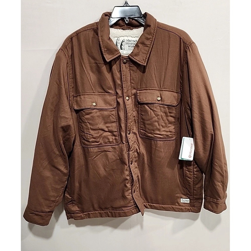 Marmot Mountain Works NWT Ridgefield Sherpa Flannel Shirt Jacket Brown Mens XXL